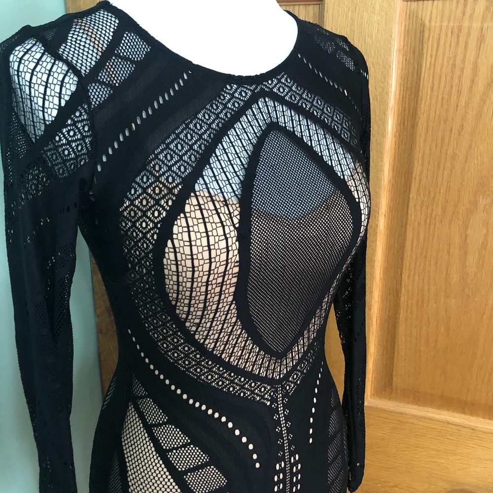 Long Sleeve Cut Out Dress with Nude Slip - Picture 3 of 4